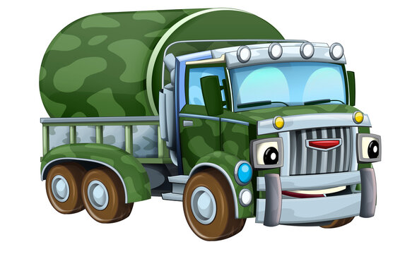 cartoon happy and funny off road military truck isolated