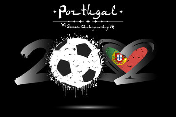 2022 and soccer ball. Heart with flag of Portugal