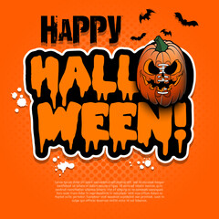 Logo Happy Halloween. Football ball as pumpkin