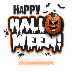 Logo Happy Halloween. Football ball as pumpkin