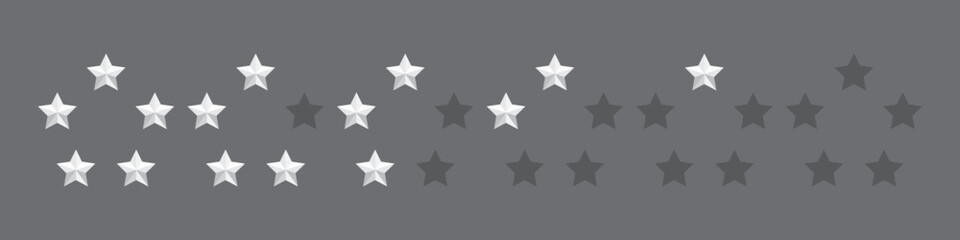Star icon. Star in circle. 5 stars rating. Set of five white stars. Realistic star set vector icon. Feedback concept. Vector illustration