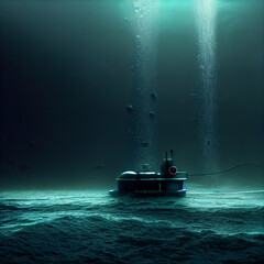 Submarine at periscope depth. 3D illustration.	