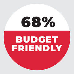 68% Budget Friendly vector sign. Warning red tag banner 