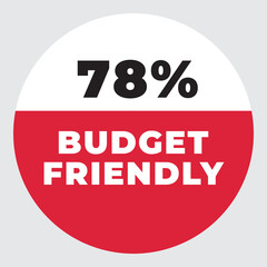 78% Budget Friendly vector sign. Warning red tag banner 