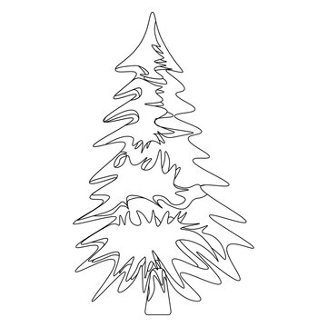 Green pine in outline style. Forest traditional tree.