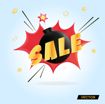 The price is the bomb. Pop art sticker. 3d vector graphics for a wide banner