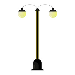 Streetlamp in night in cartoon style. Urban road lights. Classic park street lamppost. Colorful PNG illustration.