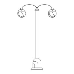 Streetlamp in outline style. Urban road lights. Classic park street lamppost. Png illustration.