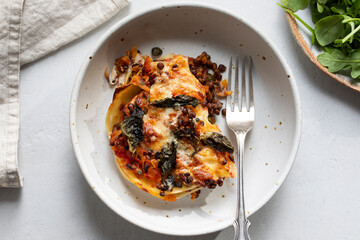 Vegetarian lasagna with puy lentils and butternut squash