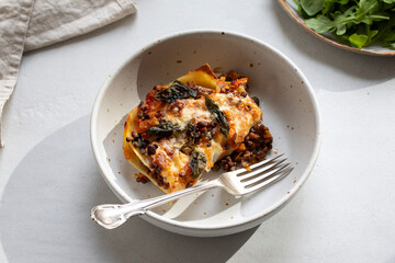 Vegetarian lasagna with puy lentils and butternut squash