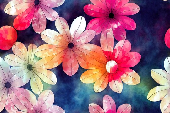 digital printing textile pattern wallpaper colorful flower with watercolor background illustration