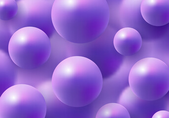 3D realistic purple balls on blurred effect elements background luxury style