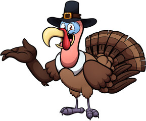 Turkey With Pilgrim Hat. Vector clip art illustration with simple gradients. All in one single layer.