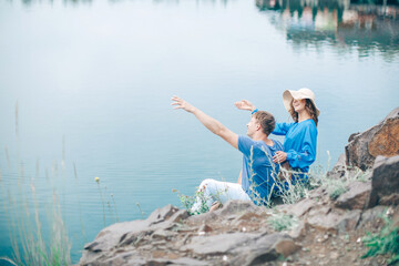 Fototapeta premium Couple in love. Couple love. Sensual. Man and woman. Sea vacation. Romantic lovers. 