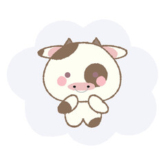 Cute ox, cow, bull. Hand drawn vector illustration in crayon colored texture isolated on white background.