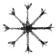 Hand drawn Abstract image with brush strokes of snowflake silhouette in doodle style. Icon. Isolate