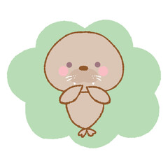 Cute baby walrus on green cloud. Hand drawn vector illustration in crayon colored texture isolated on white background.