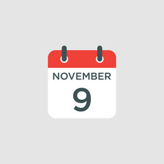 calendar - November 9 icon illustration isolated vector sign symbol