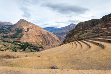 panoramic view of pisac inca valley, peru