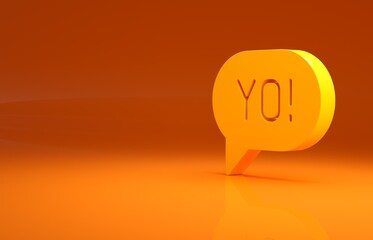 Yellow Yo slang lettering icon isolated on orange background. Greeting words. Minimalism concept. 3d illustration 3D render - obrazy, fototapety, plakaty