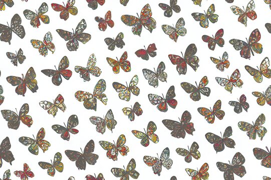 elegant 2d illustrated seamless polka dot pattern with flying contour decorative butterflies