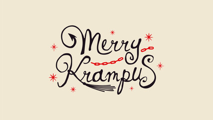 merry krampus text design with chain and snowflake ornament
