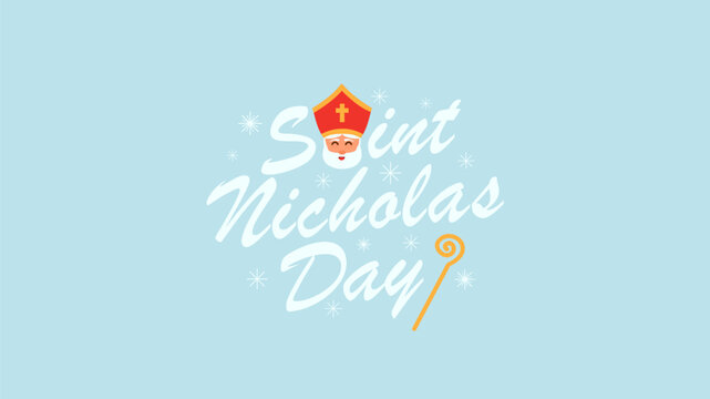 saint nicholas day greeting flat design on subtle blue background stock vector