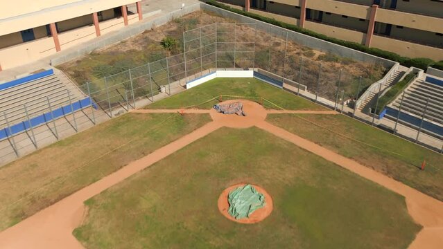 This Video Shows An Aerial, Overhead View Of An Empty Baseball Field.