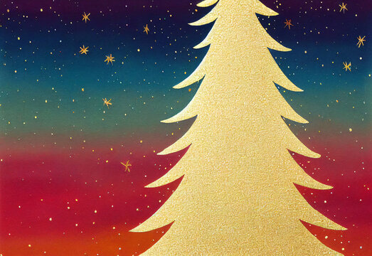 Perfect Christmas poscard with tree and gold glitter