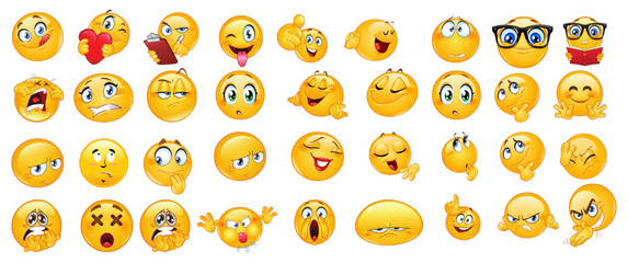 collection of emoticon illustrations with various expressions
