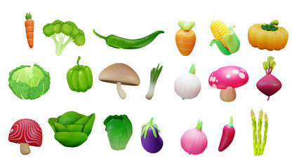 collection of vector vegetables such as mushrooms, cabbage, carrots, eggplant etc
