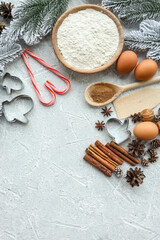 Christmas background with baking ingredients