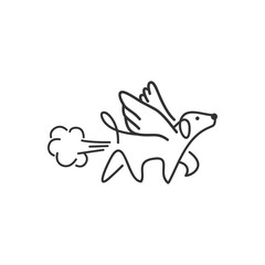 Winged little dog logo while exhaling gas