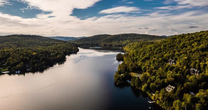 Aerial view of Mountaineering landscape and a Lake during summer in Northt America