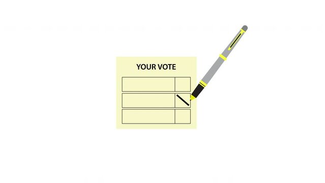 An animation of voting paper mark x and put in the election box. General election concept.
