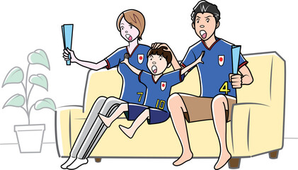 Wカップサッカーを応援する家族