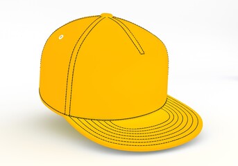 Images of yellow baseball cap isolated on white background. 3d rendering.
