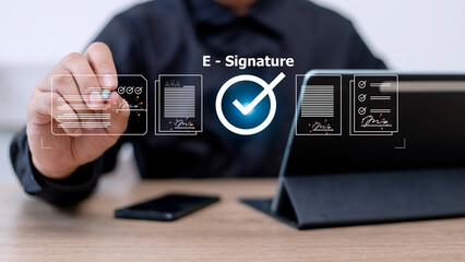 Online business contract Electronic signature, e-signing, digital document management, paperless...