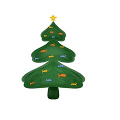 Modern Christmas tree with fish toys, sea tree, underwater New Year, holiday in the Ocean, fish and Christmas tree 