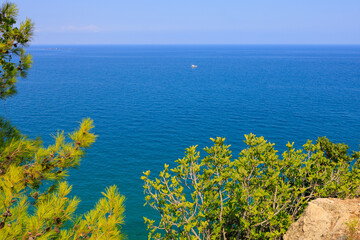 Very beautiful rocky Turkish Mediterranean coast in Beldibi district of Kemer, Antalya province in Turkey
