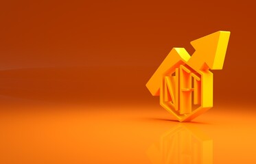 Yellow NFT growth bar chart icon isolated on orange background. Non fungible token. Digital crypto art concept. Minimalism concept. 3d illustration 3D render - obrazy, fototapety, plakaty