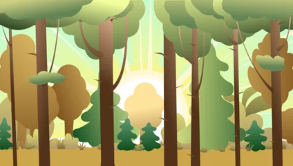 Foto op Canvas Edge of forest. Green autumn landscape with plants. Cartoon fun style. Flat design. Vector © Natalia
