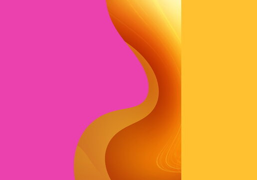 abstract pink and yellow wave digital neon light flares background template web  cover gold confetti 