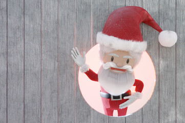 3D Illustration , 3d rendering . Santa Claus  in a wood wall.