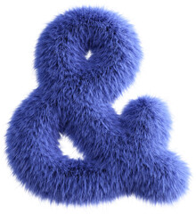 Blue 3D Fluffy Symbol Ampersand. 3d render illustration isolated on transparent background - obrazy, fototapety, plakaty