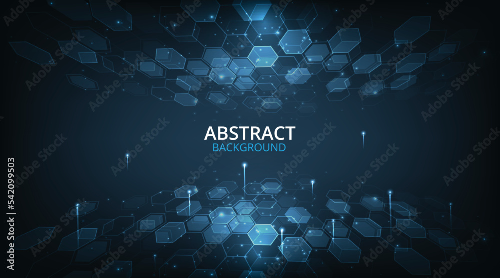 Aufkleber hexagon geometry structure on dark blue background.bright blue hexagonal network on dark background.