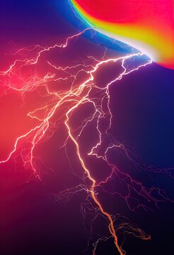 3D rendered computer generated image of colorful lighting storm. Electricity and polychromatic color make for a bright, vibrant artistic pattern great for backgrounds and wallpaper.
