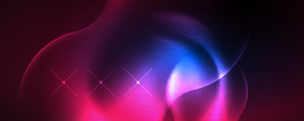 Neon glowing waves, magic energy space light concept, abstract background wallpaper design