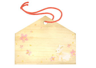 桜＆うさぎのかわいい絵馬　挿絵イラスト