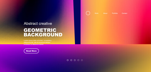 Geometric landing page background. Fluid colors and simple shapes abstract composition. Vector illustration for wallpaper, banner, background, leaflet, catalog, cover, flyer